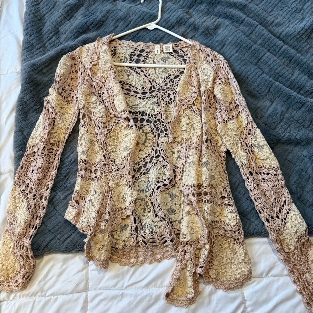 Moth Lace Cardigan in Pink and Cream